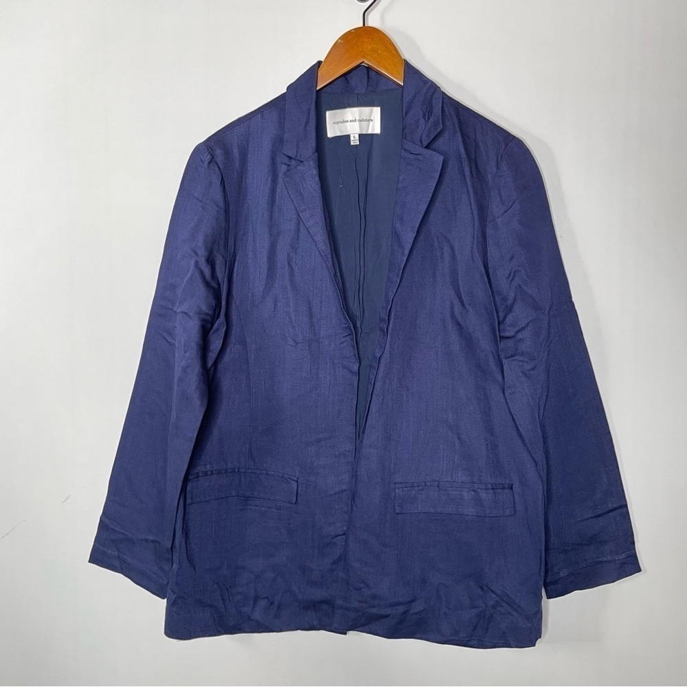 Cupcakes and Cashmere Linen Blend Open Blazer Navy Size Large
